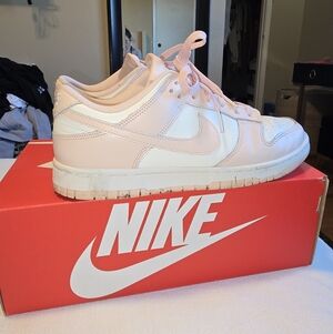Nike Blush and White Low-Top Dunks